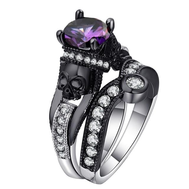 2 PCS Skull Ring Punk Style Fashion Jewelry, Ring Size:12 (Purple)