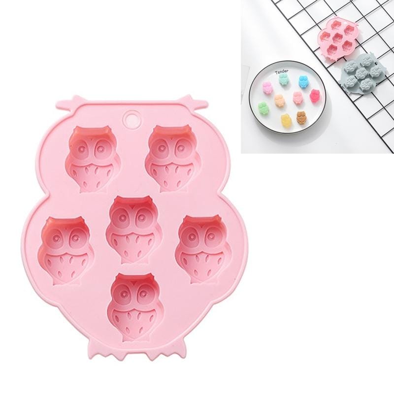 6 PCS Creative Owl Shape Chocolate Mold Silicone Ice Tray Homemade DIY Cake Baking Mold (Pink)