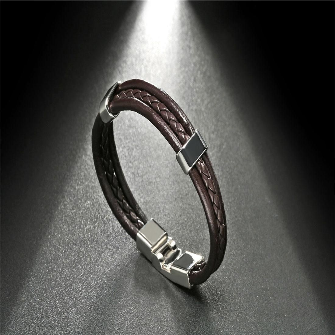 European and American Fashion Men Jewelry 3 Layer Style Weave Leather Bracelet Classic Brown PU Leather Bracelet