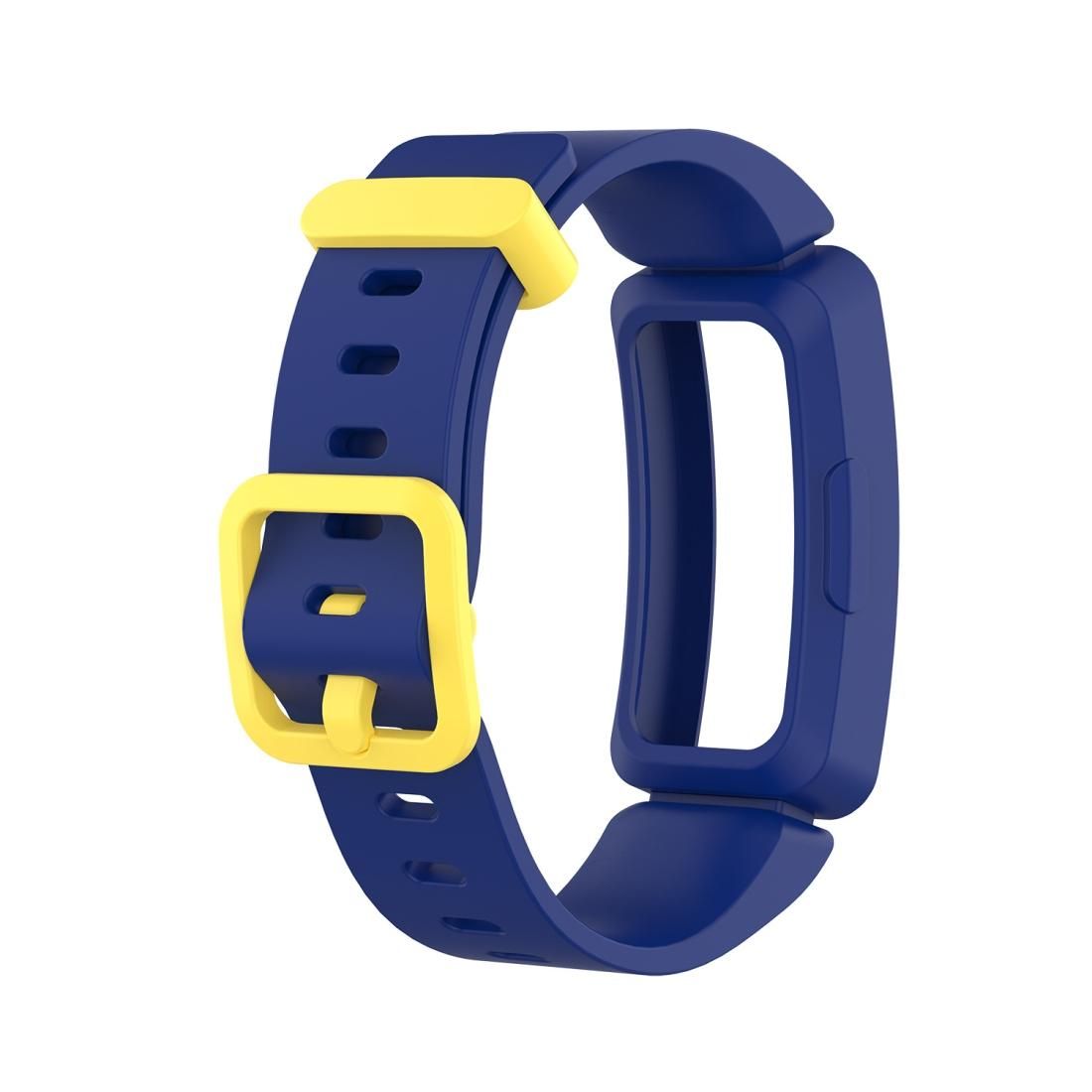 Smart Watch Silicon Wrist Strap Watchband for Fitbit Inspire HR (Dark Blue + Yellow Buckle)