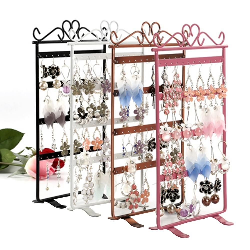 Earrings Necklace Jewelry Stand Holder Display Rack (Pink)