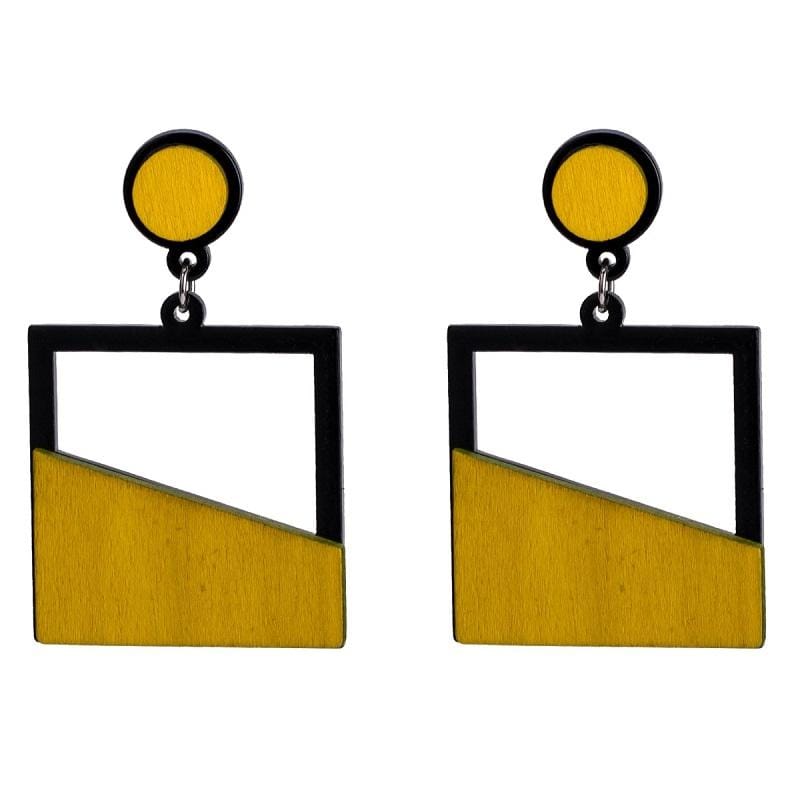 2 PCS Geometric Hollow Wooden Earrings Female Bohemian Earrings (White)