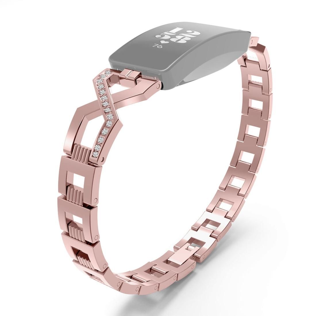 For Fitbit Inspire / Inspire HR Metal Cross Chain A Type Replacement Wrist Strap Watchband (Rose Pink)