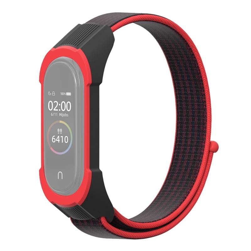 For Xiaomi Mi Band 5 / 4 / 3 Nylon Replacement Strap Watchband (Red Black+Black Red)