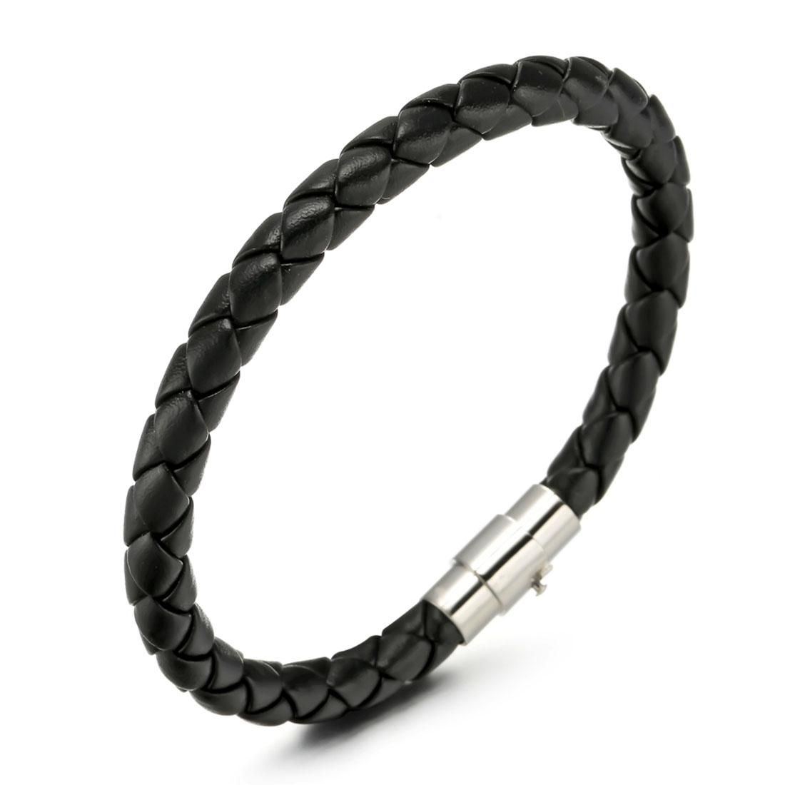 European and American Fashion Men Jewelry Personality Hand Chain Classic Braided Genuine Leather Bracelet (Black)