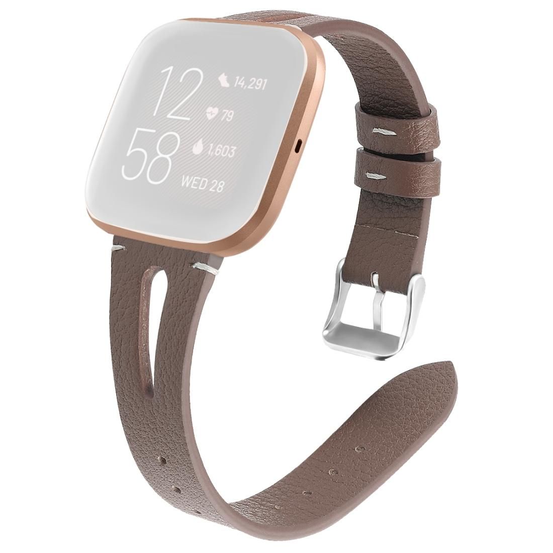 For Fitbit Versa 2 Leather Middle Opening Watch Strap (Powder Gray)