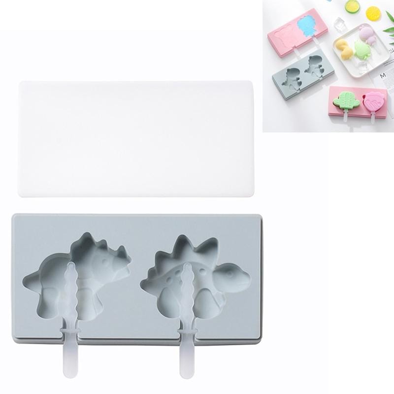 3 PCS Homemade Handmade DIY Cartoon Fruit with Lid Silicone Ice Cream Mold Making Ice Tray, Style:Dinosaur World (Blue)