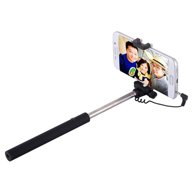Wire Controlled Metal Selfie Stick Monopod Folding Extendable Plam Handheld Holder for iOS & Android Phone, Folded Length: 16.6cm, Max Extension Length: 63.7cm (Gold)