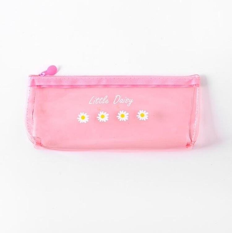 Girly Creative Small Fresh Flower Daisy Pencil Case Fashion Cute Student Stationery Bag (Pink Four Flowers)