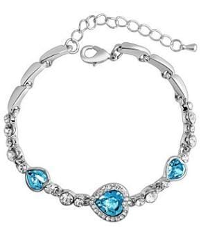 Crystal Rhinestone Heart Simple Bangle Bracelet (Lake Blue)