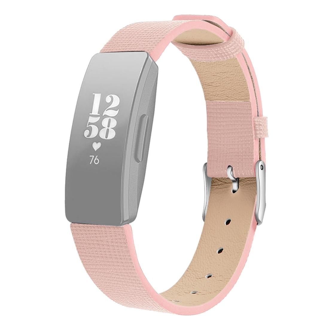 For Fitbit Inspire / Inspire HR Leather B Type Replacement Wrist Strap Watchband, Size:L (Pink)