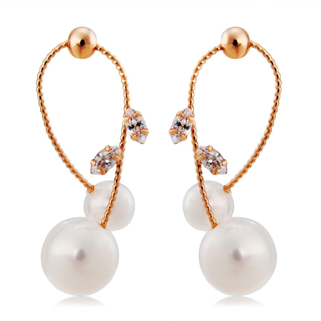 2 PCS Gold-Plated Crystal Pearl Earrings for Female