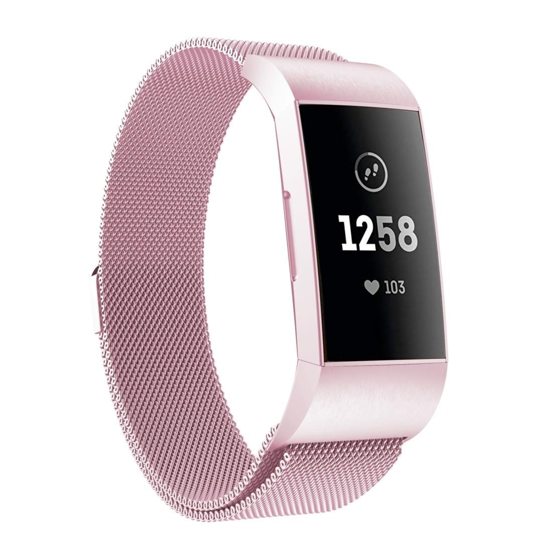 For Fitbit Charger 3 Metal Magnetic Metal Watch Strap (Rose Pink)