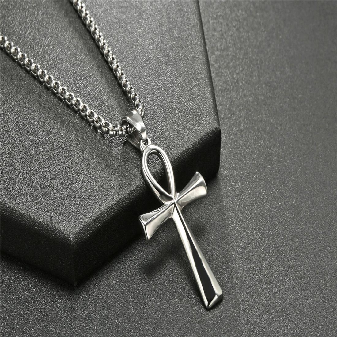 Personality Tie Style Cross Necklace Stainless Steel Pendants Necklaces For Men Fashion Jewelry, (Silver)