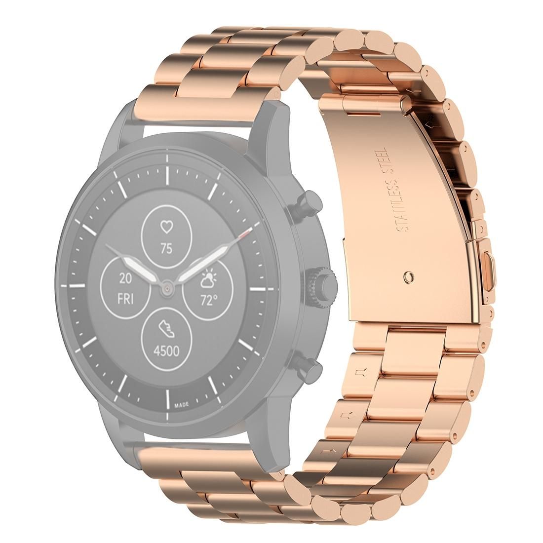 22mm Steel Wrist Strap Watch Band for Fossil Hybrid Smartwatch HR, Male Gen 4 Explorist HR / Male Sport (Rose Gold)