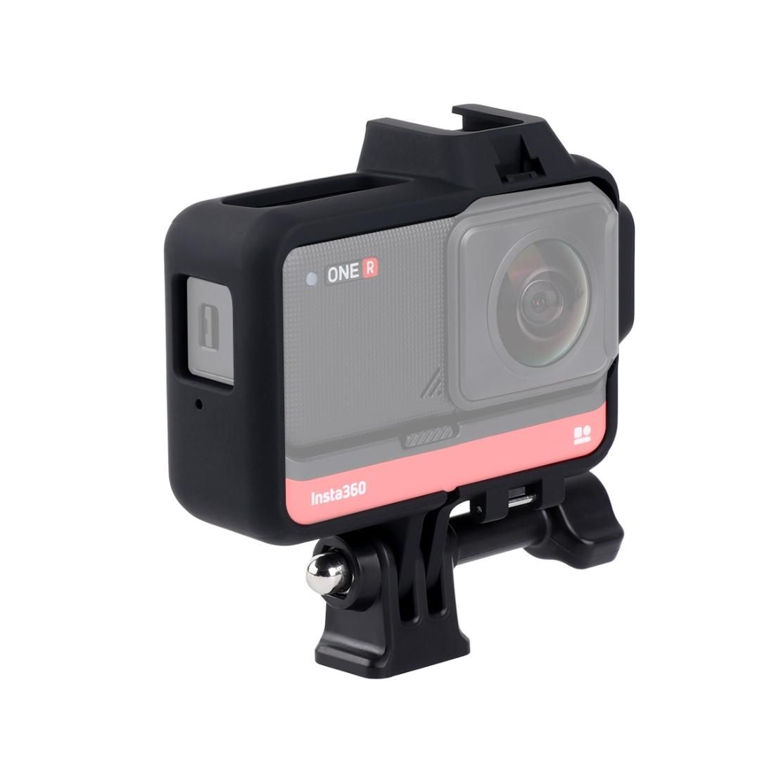 Plastic Frame Mount Protective Case Cage with Tripod Base Adapter & Long Screw & Cold Shoe Base for Insta360 One R (Black)