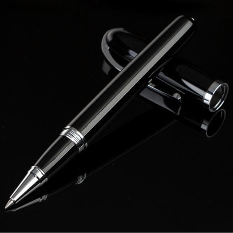 2 PCS Black Roll Ball Pen Ballpoint Pens School Office Stationery Luxury Birthday Gift (Black silver )