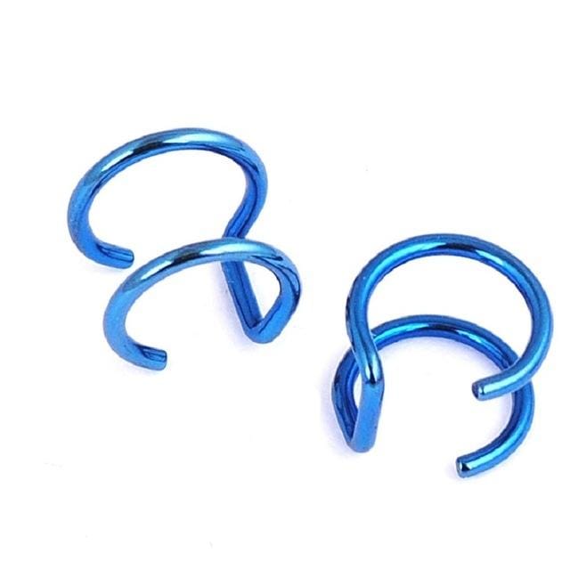 3 PCS Punk Rock Ear Clip Hollow Out U Shape Earrings Nose clip (Blue)