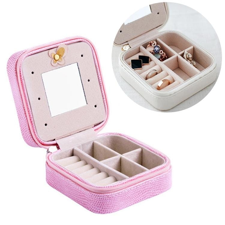 Macaron Small Jewelry Box Rings and Earrings Mirrored Travel Storage Case (Pink)