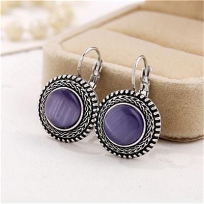 Boho Big Drop Earrings For Women Jewelry Carved Vintage Tibetan Silver Bohemian Long Earrings (Purple)