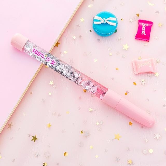 Colorful Quicksand Gel Pen Creative LED Signature Pens (Pink )