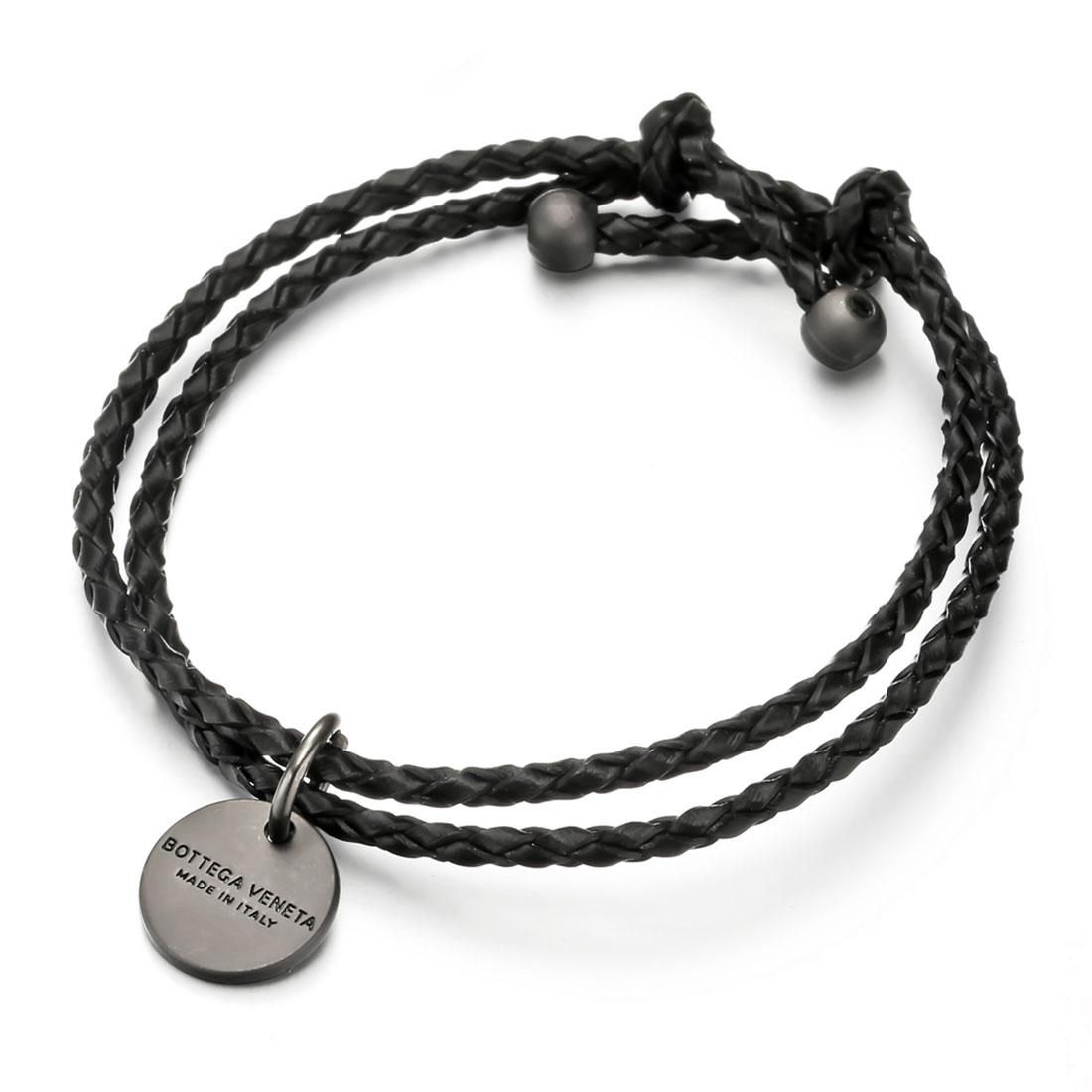 Fashion Men Jewelry Double Circles Leather Hand Chain Classic Lettering Small Hangtag Genuine Leather Bracelet (Black)