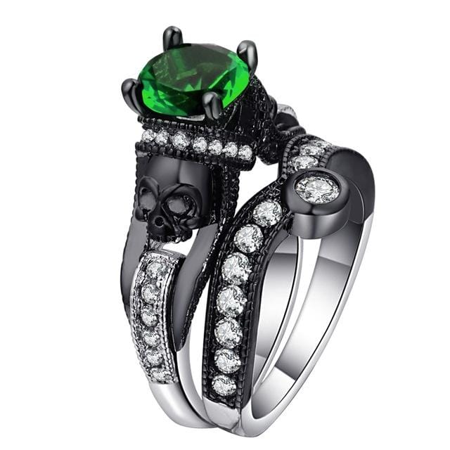 2 PCS Skull Ring Punk Style Fashion Jewelry, Ring Size:12 (Green)