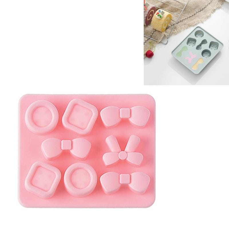 6 PCS Bowknot Silicone Ice Tray Mold Candy Button Shape Chocolate Mold Baking Ice Tool (Pink)