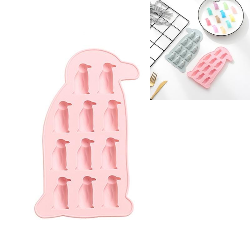 6 PCS Cute Cartoon Penguin Ice Tray Silicone Mold DIY Chocolate Candy Mold (Pink)