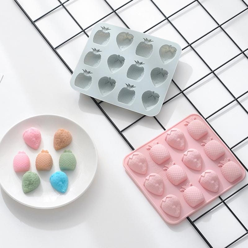 6 PCS Fruit Strawberry Pineapple Silicone Ice Tray Mold Chocolate Candy Baking Mold (Pink)