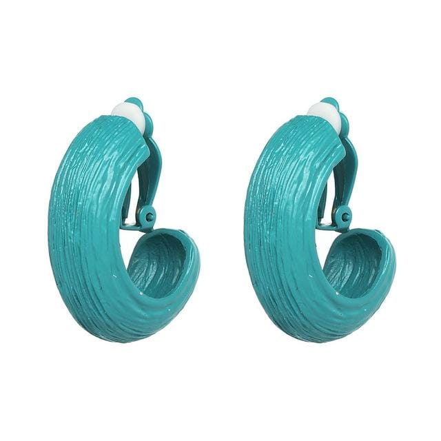 Woman Vintage Trendy Shiny Metal Clip Earrings (Blue)