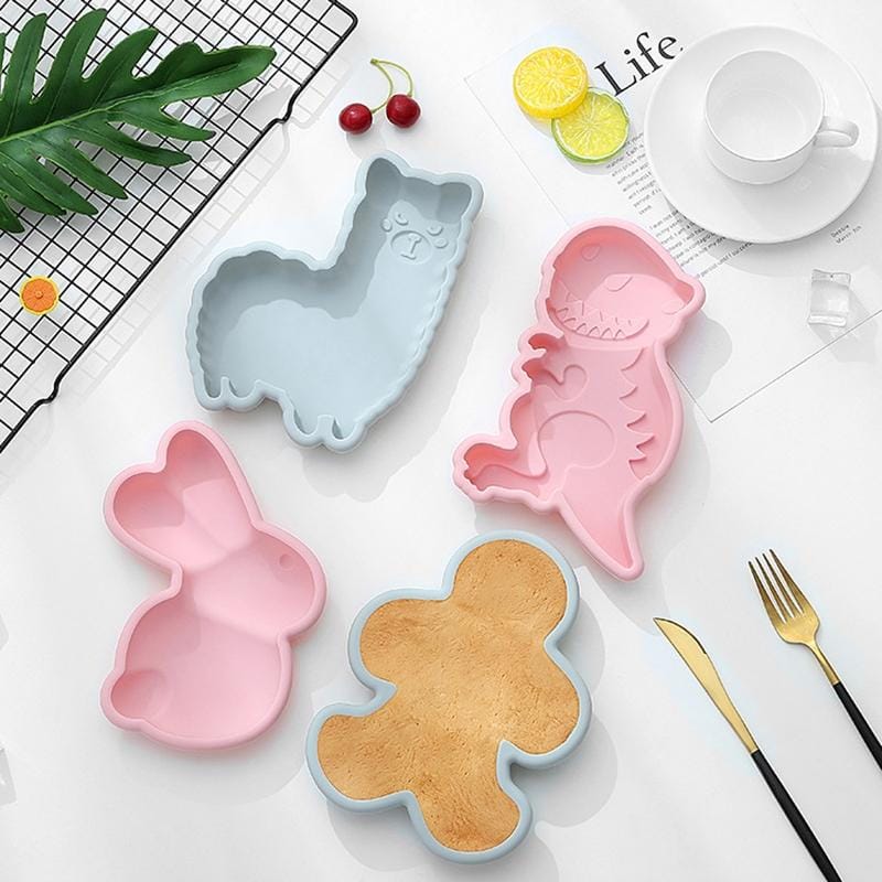 6 PCS Cartoon Animal Shape Silicone Non-cut high Temperature Baking Cake Mold, Style:Dinosaur (Pink)