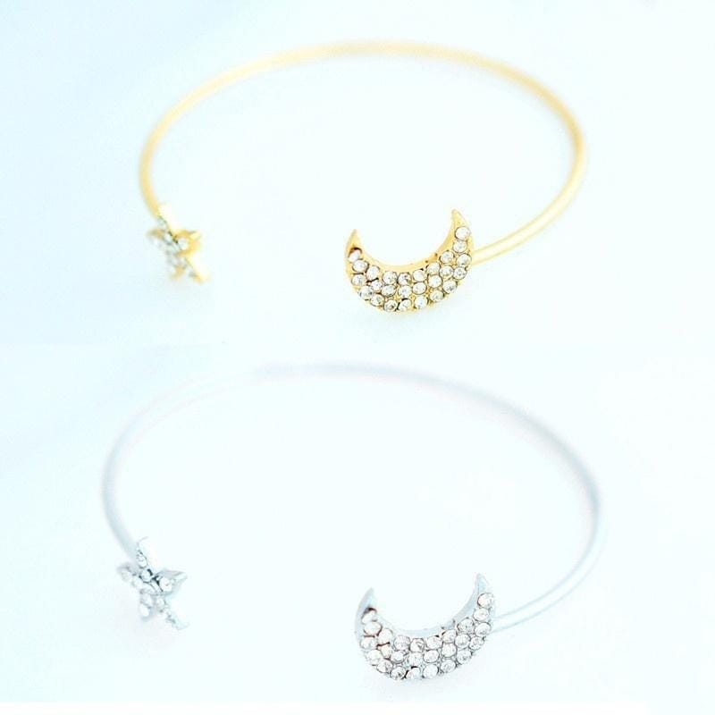 4 PCS/Set Punk Retro Charm Simple Moon Star Heart Crystal Elasticity Bracelet (Silver)