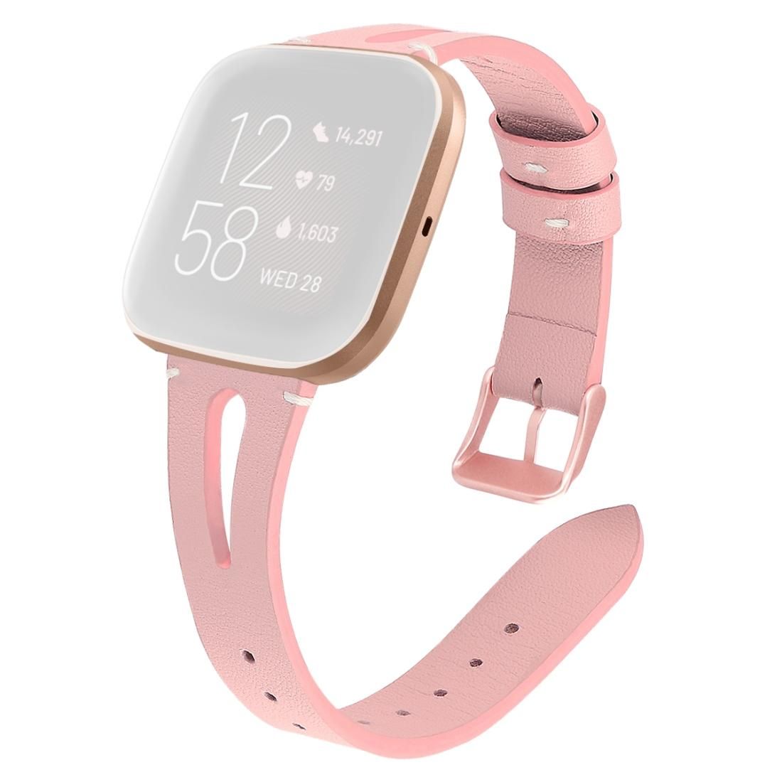 For Fitbit Versa 2 Leather Middle Opening Watch Strap (Pink)