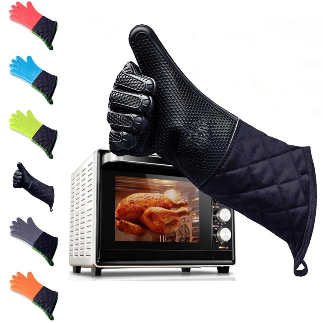 Extended Silicone Non-slip Gloves Resistant To High Temperatures Insulated Microwave Ovens Anti-scalding Gloves Random Color Delivery