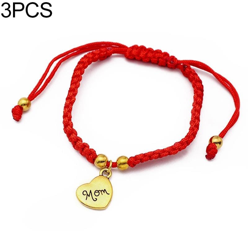 3 PCS Family Bless Thread Red Bracelet For Women MOM Bracelet Rope (Gold)