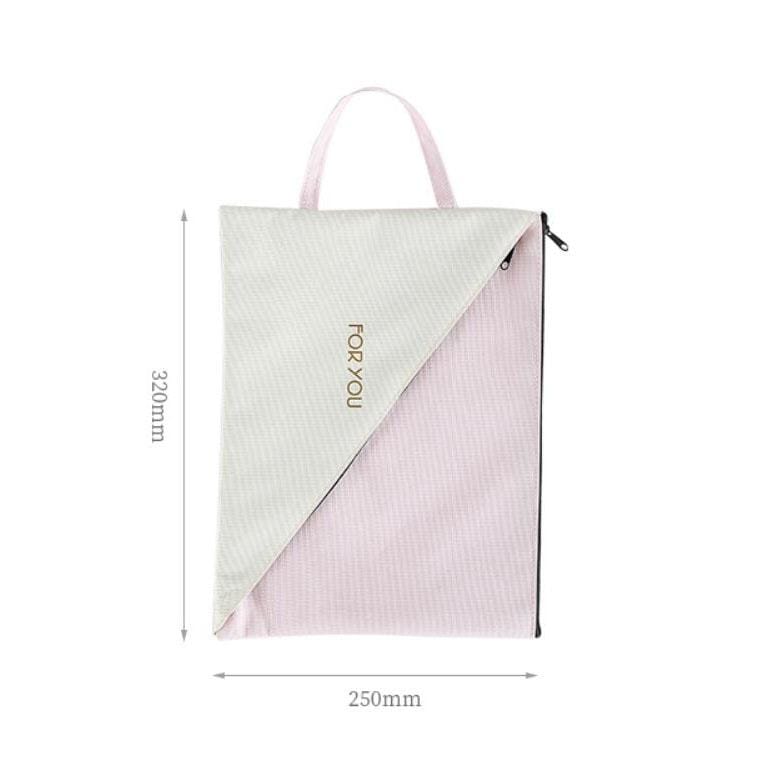 Double Layer Canvas Document File Support Office School Tote Bag Organizer Bag A4 Creative Zipper Storage Bag (Khaki )