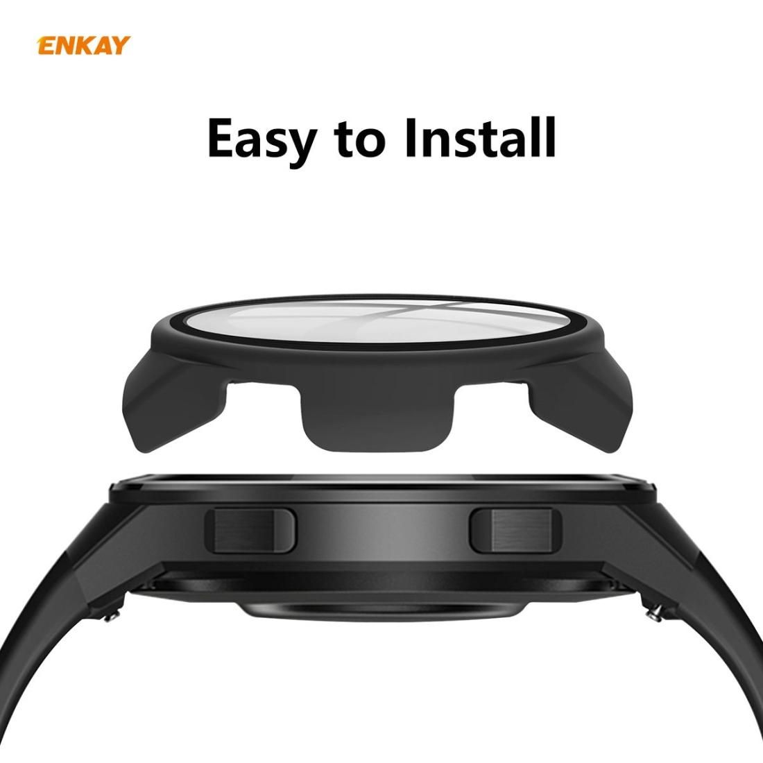 For Huawei Watch GT 2e 46mm ENKAY Hat-Prince ENK-AC8203 Full Coverage PC Frosted Case + 9H Tempered Glass Film (Black)