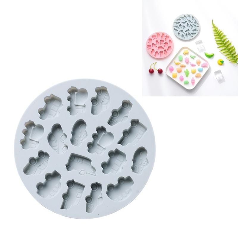 10 PCS Round Cartoon Soft Candy Jelly Steamable Silicone Mold Ice Cream Chocolate Dripping Mold, Style:Car (Blue)