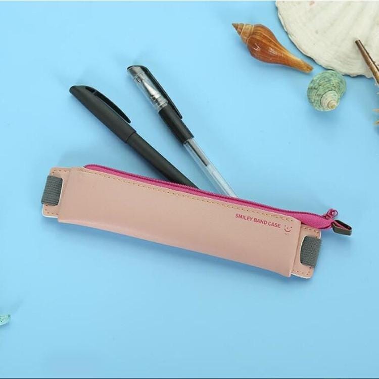 2 PCS Business PU Pencil Case Simple Office Elastic Buckle Student Book Mini Pencil Box (Pink)