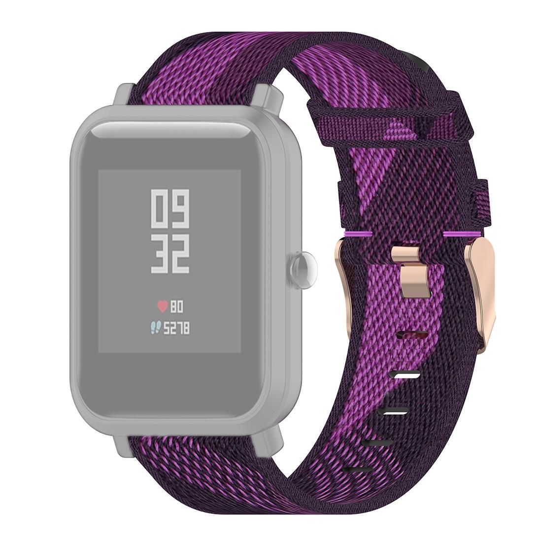 20mm Stripe Weave Nylon Wrist Strap Watch Band for Huami Amazfit GTR 42mm / GTS / BIP / BIP Lite (Purple)