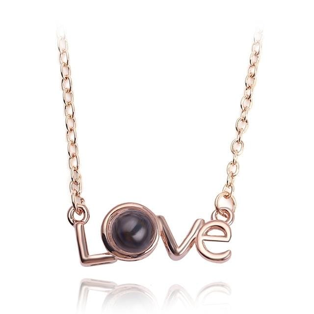 Love Memory 100 Languages I Love You Projection Love Letter Pendant Necklace (love letter rose gold)