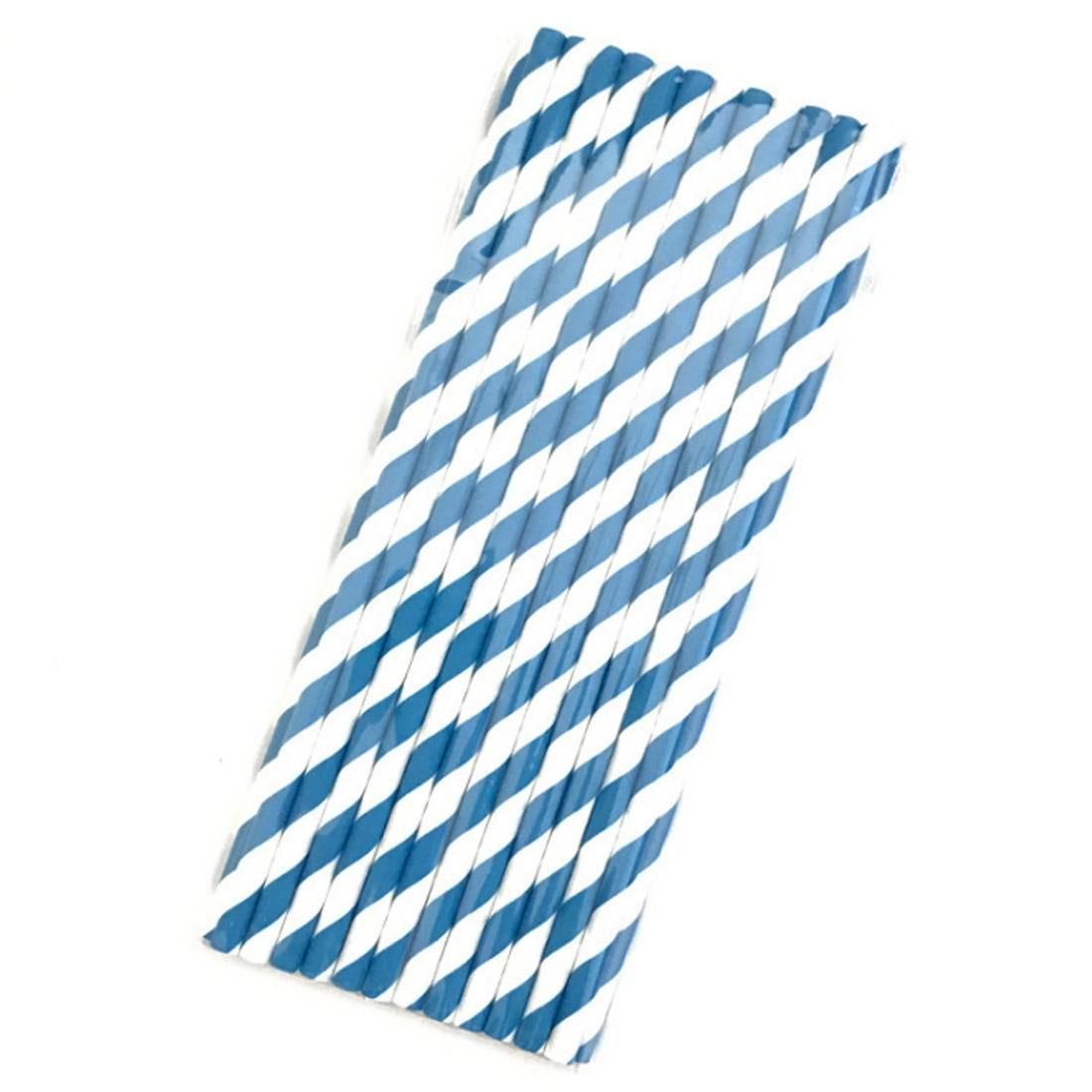 50 PCS Degradable Color Environmental Protection Striped Paper Straw Disposable Kraft Paper Straw (Blue)