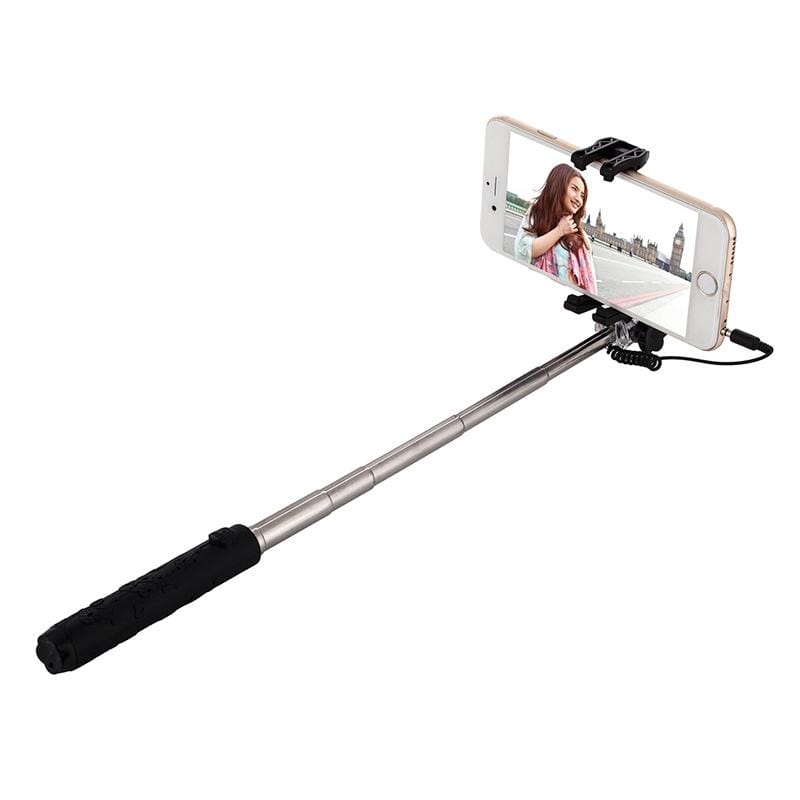 Portable Flower Pattern Wire Controlled Selfie Stick Monopod Folding Extendable Handheld Pocket Holder for iOS & Android Phone, Folded Length: 12.5cm, Max Extension Length: 70.0cm (Red)