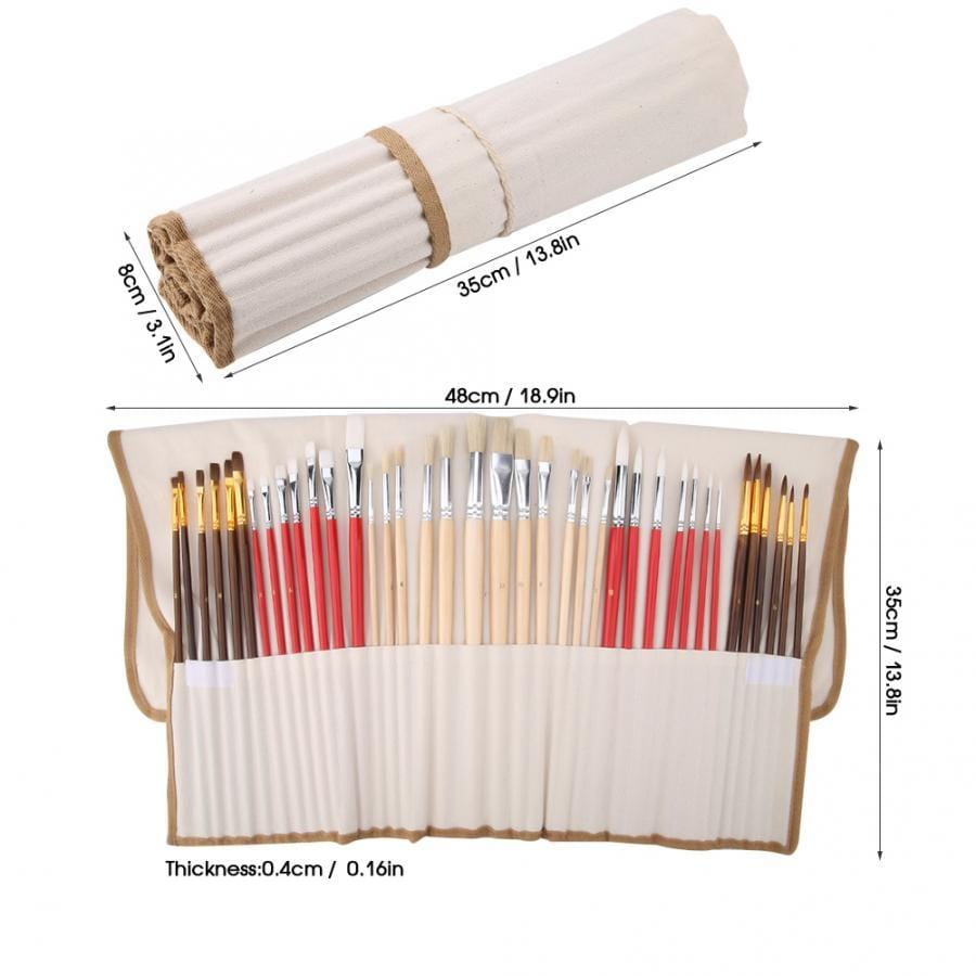 38 PCS / Set Canvas Combination Varnish Rod Watercolor Bristle Oil Brush Set