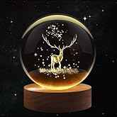 Decorative 3D Deer Crystal Ball Night Lamp with Wooden Base – USB LED Light (Warm White)
