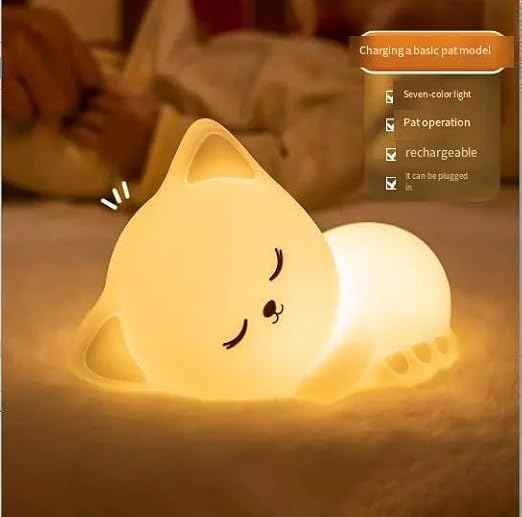 Cute Sleeping Cat LED Night Light – Rechargeable Silicone Lamp for Kids Bedroom, Nursery Decoration & Gift
