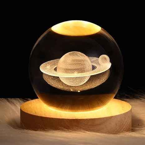 3D Acrylic LED Night Light with Durable Plastic Base Decorative Table Lamp (Saturn Crystal Globe Lamp)