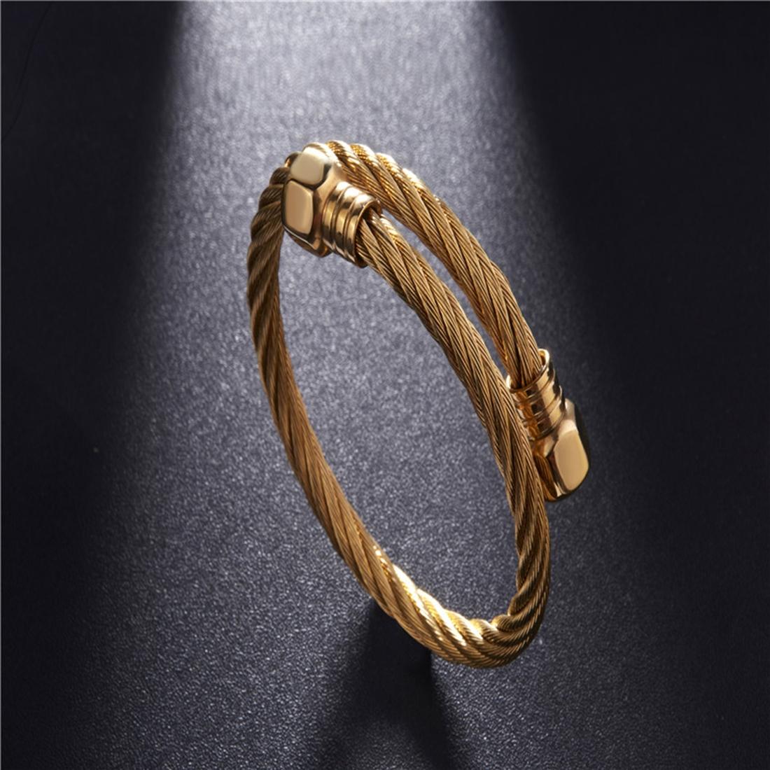 Mens Fashion Jewelry Punk Twist Wristband Titanium Steel Bracelet, Size: 17cm (Gold)