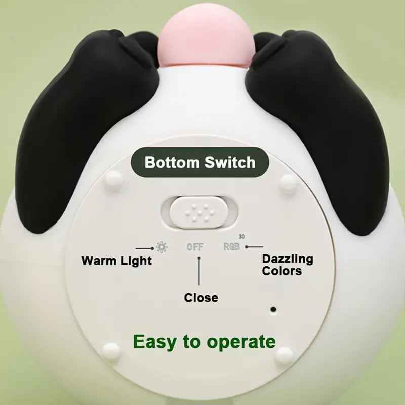 Panda LED Night Light with glasses and bottle design—soft silicone, rechargeable, and portable for kids’ rooms, nurseries, or baby shower gifts.